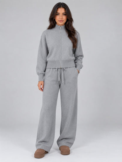 Knit Zip Front Long Sleeve Matching Set