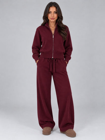 Knit Zip Front Long Sleeve Matching Set