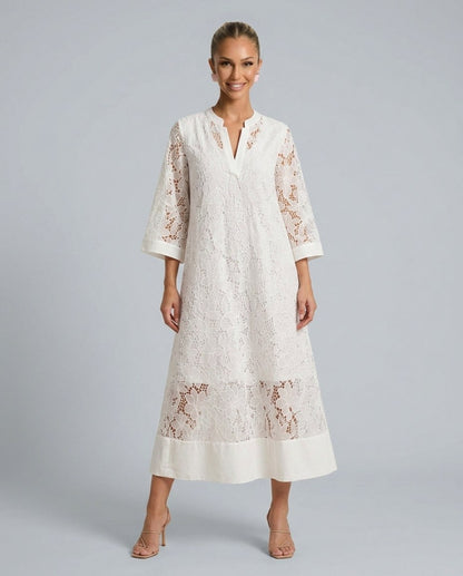 Lace 3/4 Sleeve Midi Dress