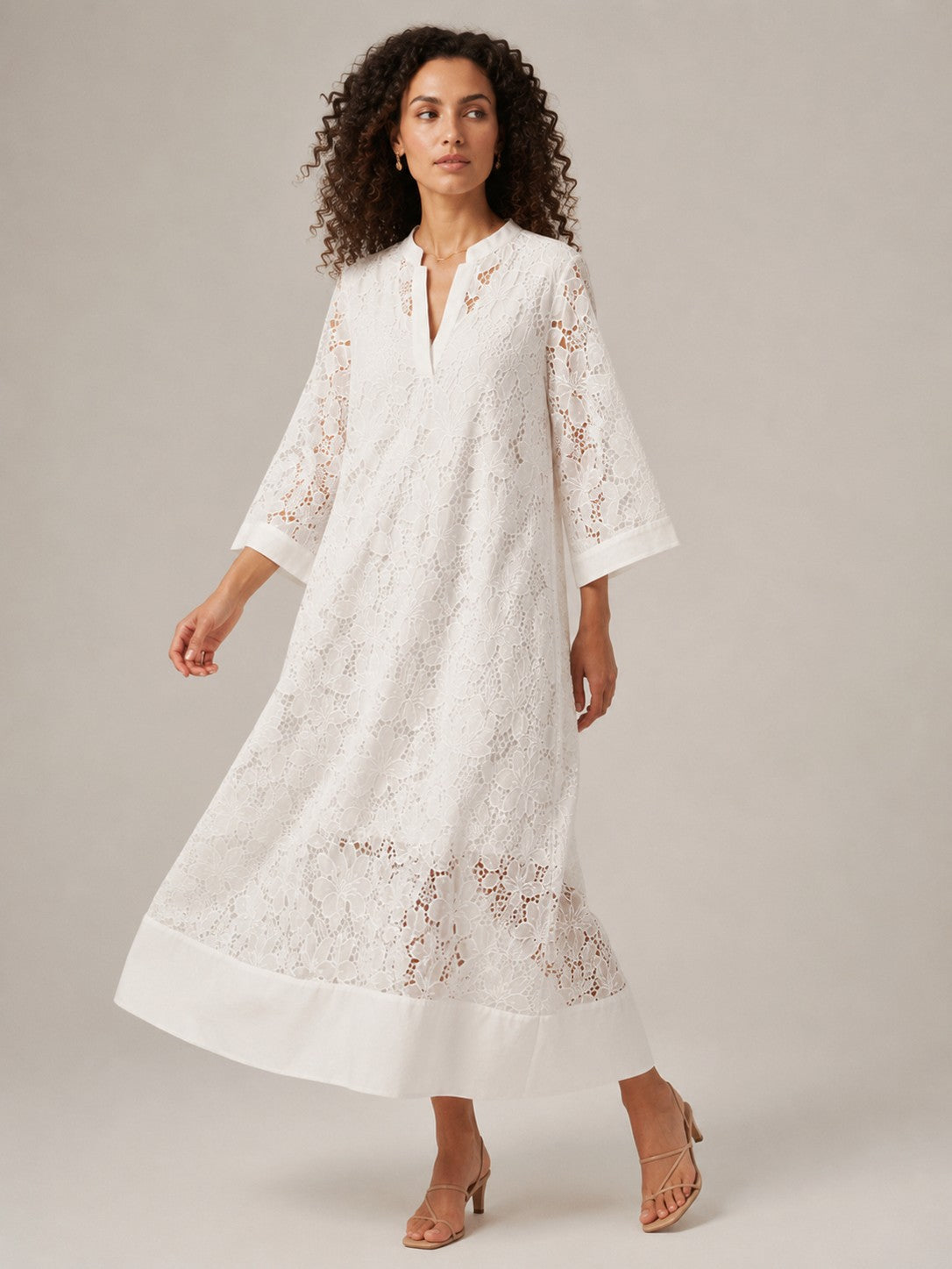 Lace 3/4 Sleeve Midi Dress