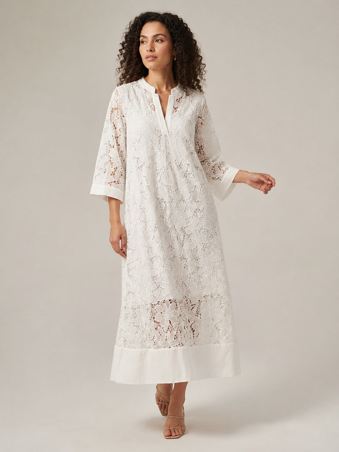 Lace 3/4 Sleeve Midi Dress