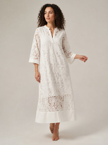 Lace 3/4 Sleeve Midi Dress