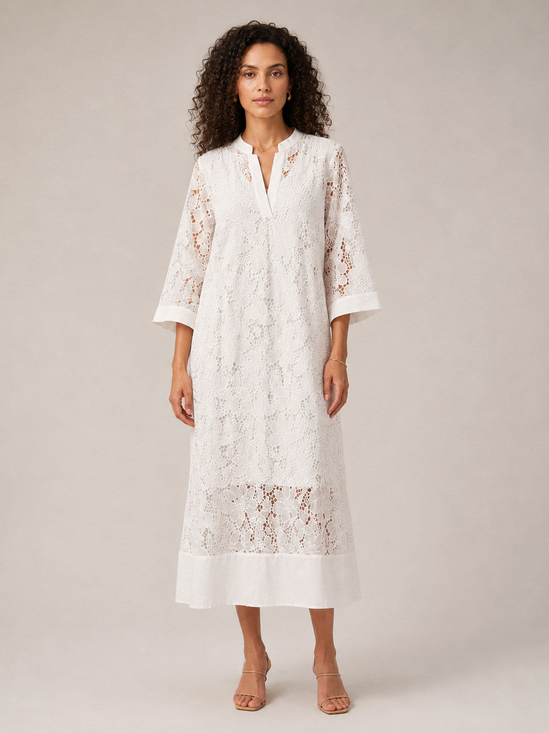 Lace 3/4 Sleeve Midi Dress