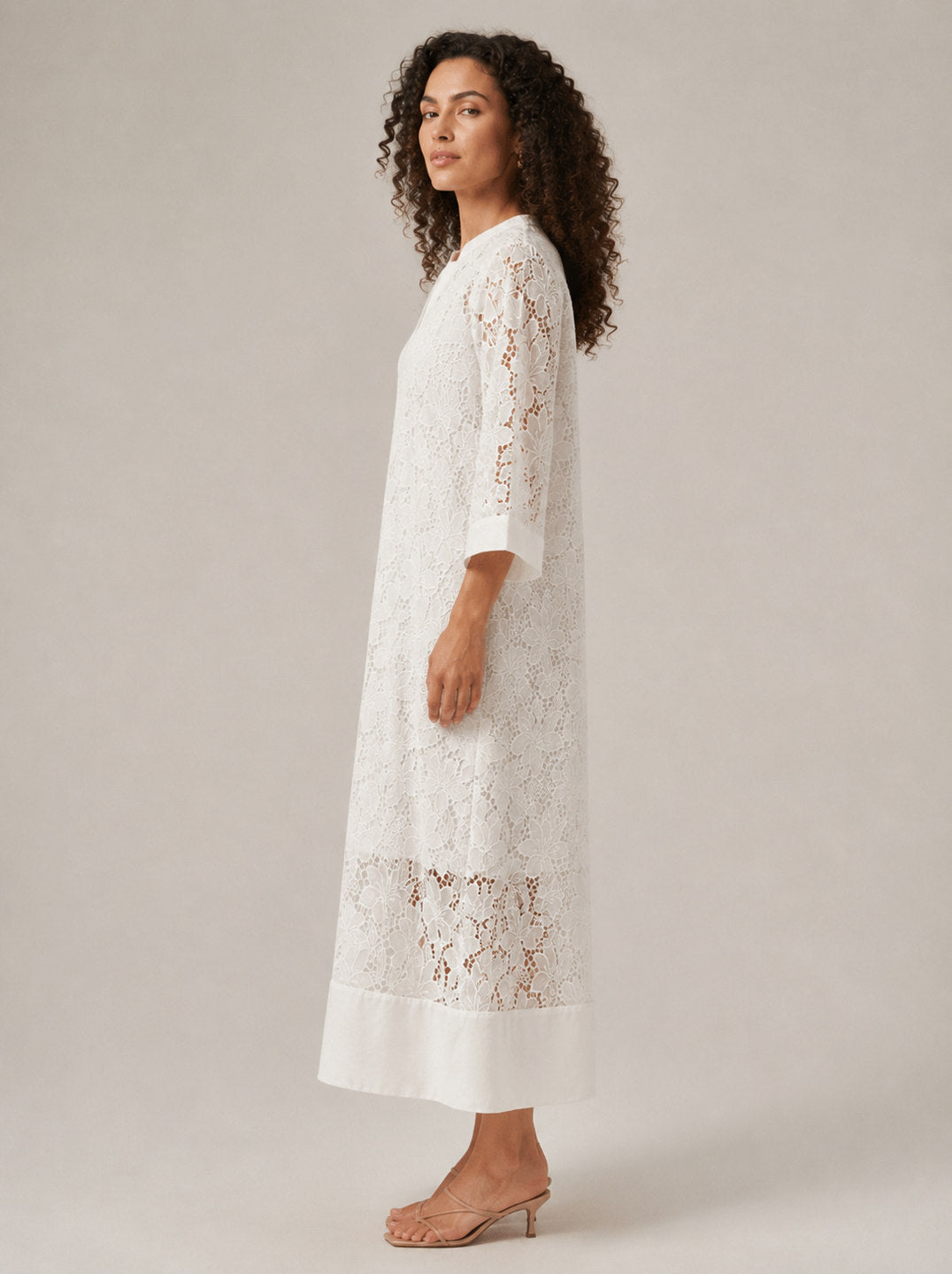 Lace 3/4 Sleeve Midi Dress