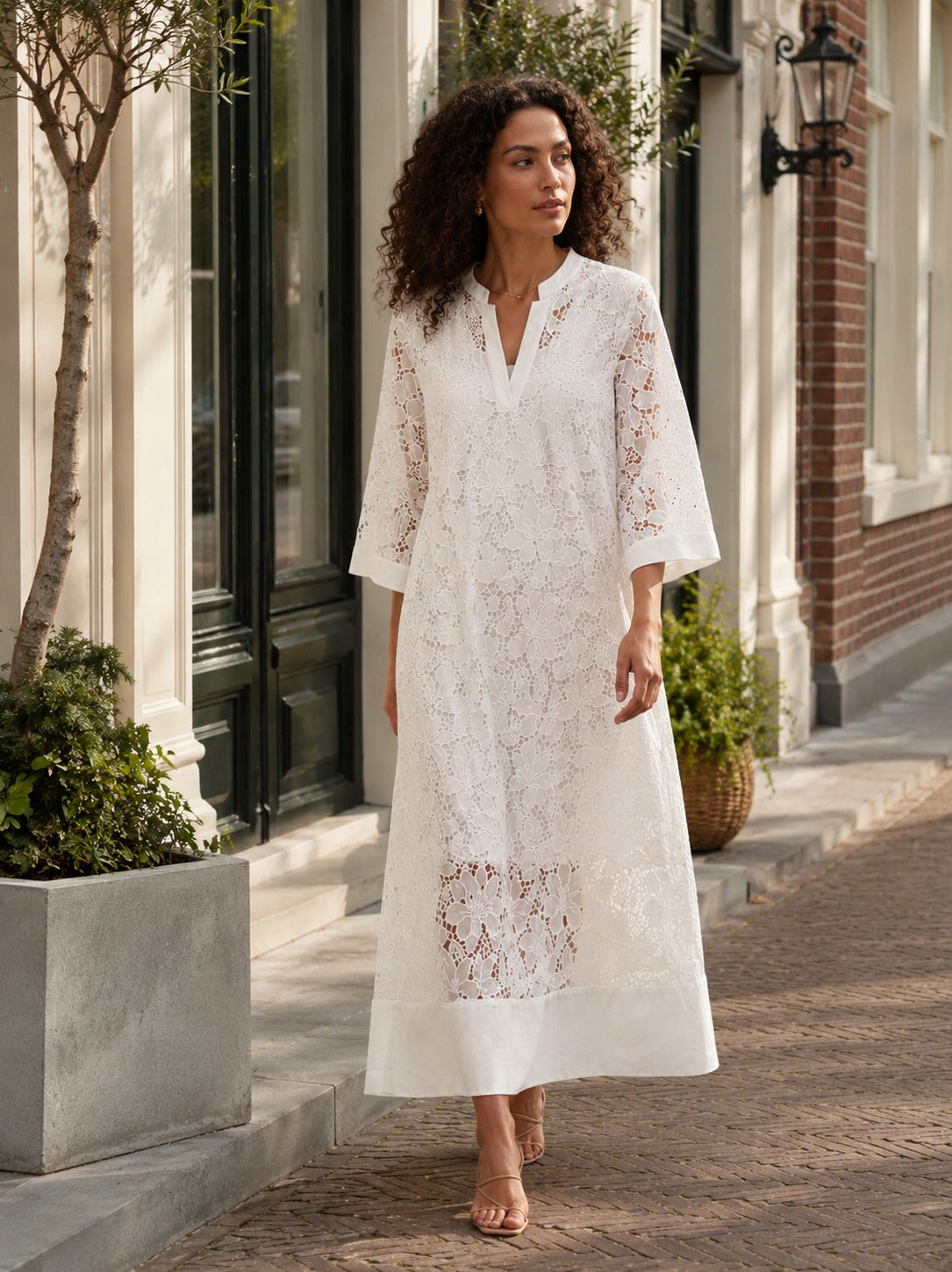 Lace 3/4 Sleeve Midi Dress