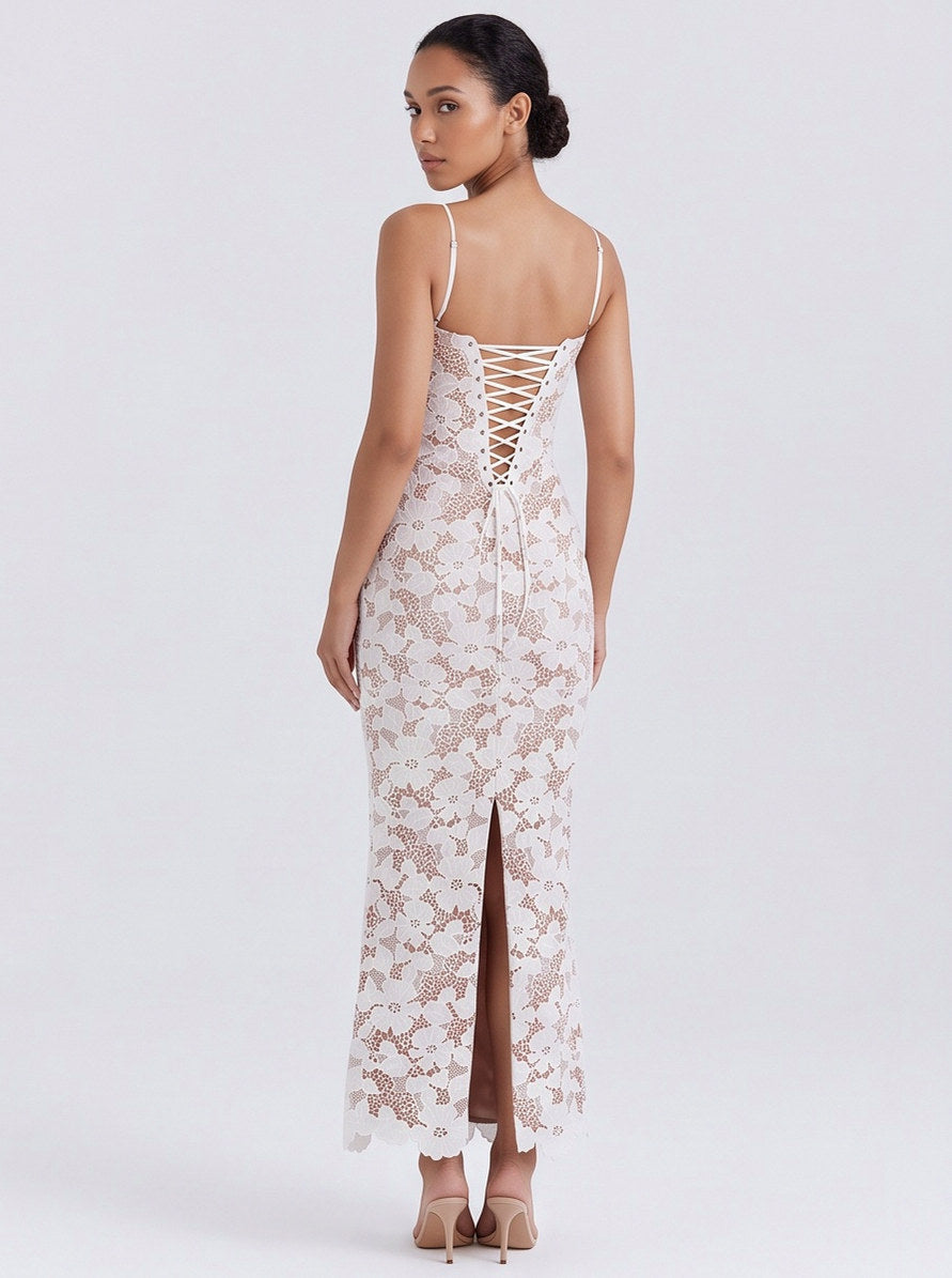 Lace Corset Lace Up Maxi Dress