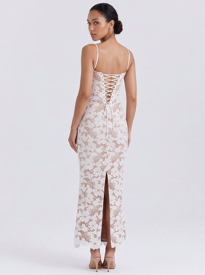 Lace Corset Lace Up Maxi Dress