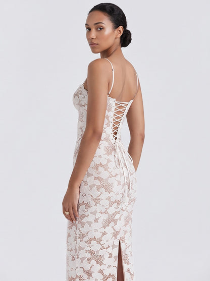 Lace Corset Lace Up Maxi Dress
