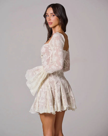 Lace Corset Flare Sleeve Mini Dress