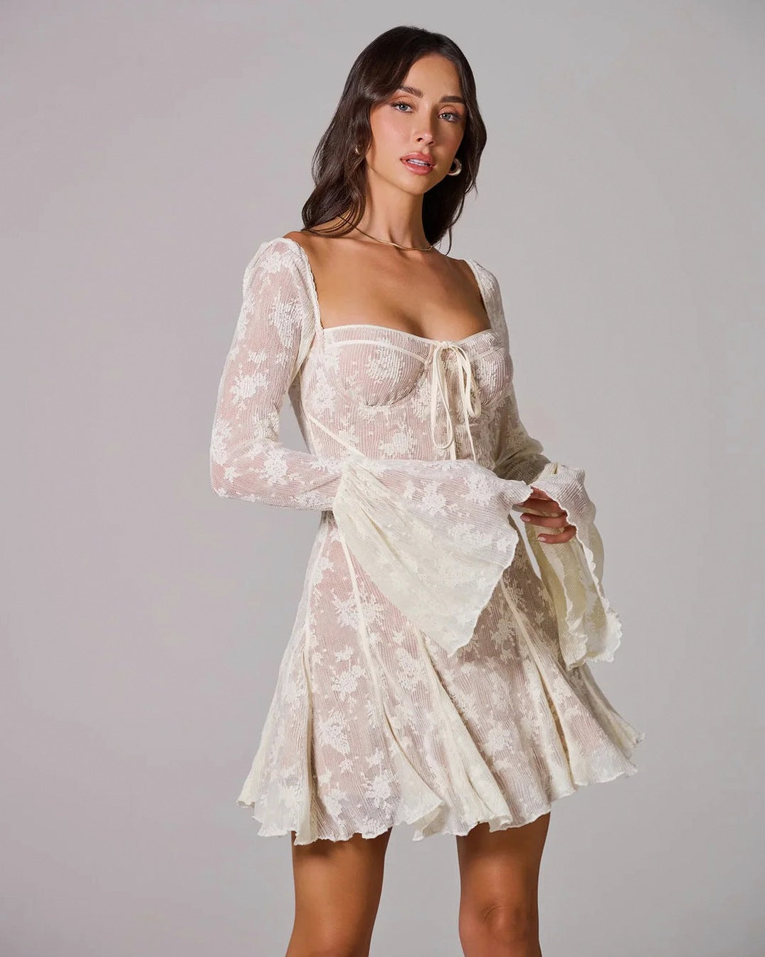 Lace Corset Flare Sleeve Mini Dress