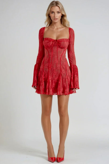 Lace Corset Flare Sleeve Mini Dress