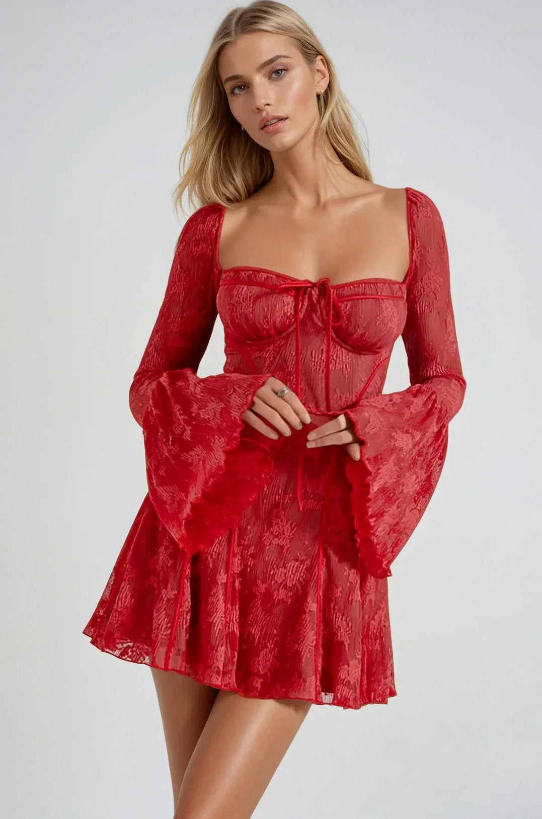 Lace Corset Flare Sleeve Mini Dress