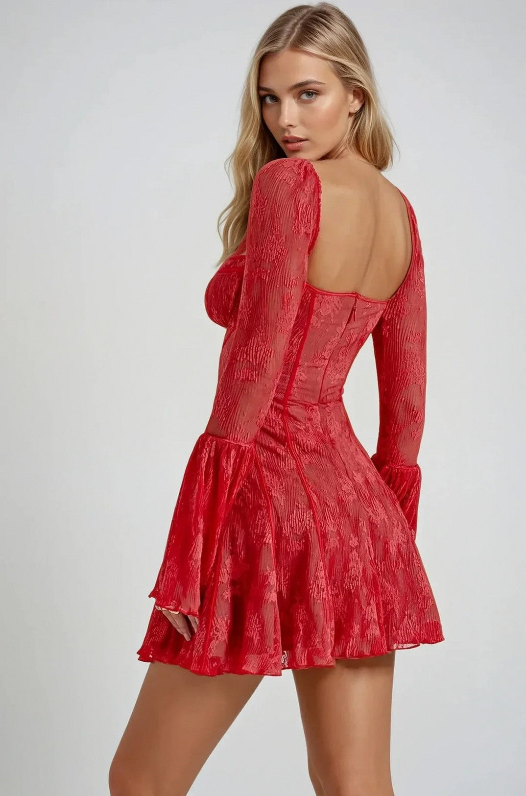 Lace Corset Flare Sleeve Mini Dress