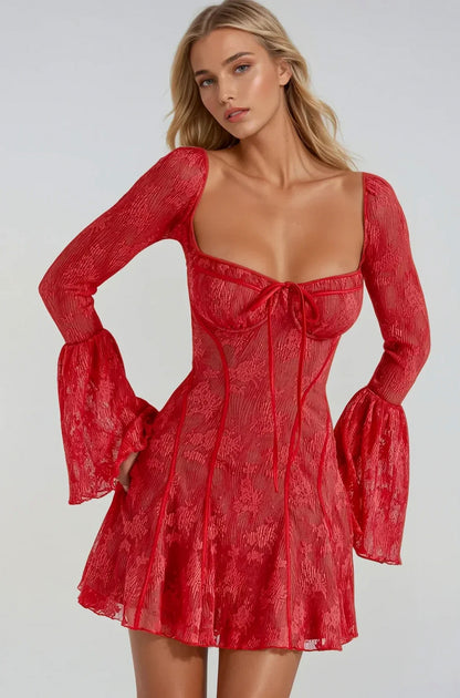 Lace Corset Flare Sleeve Mini Dress