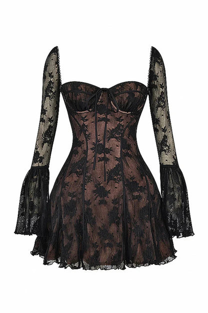 Lace Corset Flare Sleeve Mini Dress