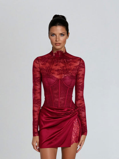 Lace Corset Long Sleeve Mini Dress
