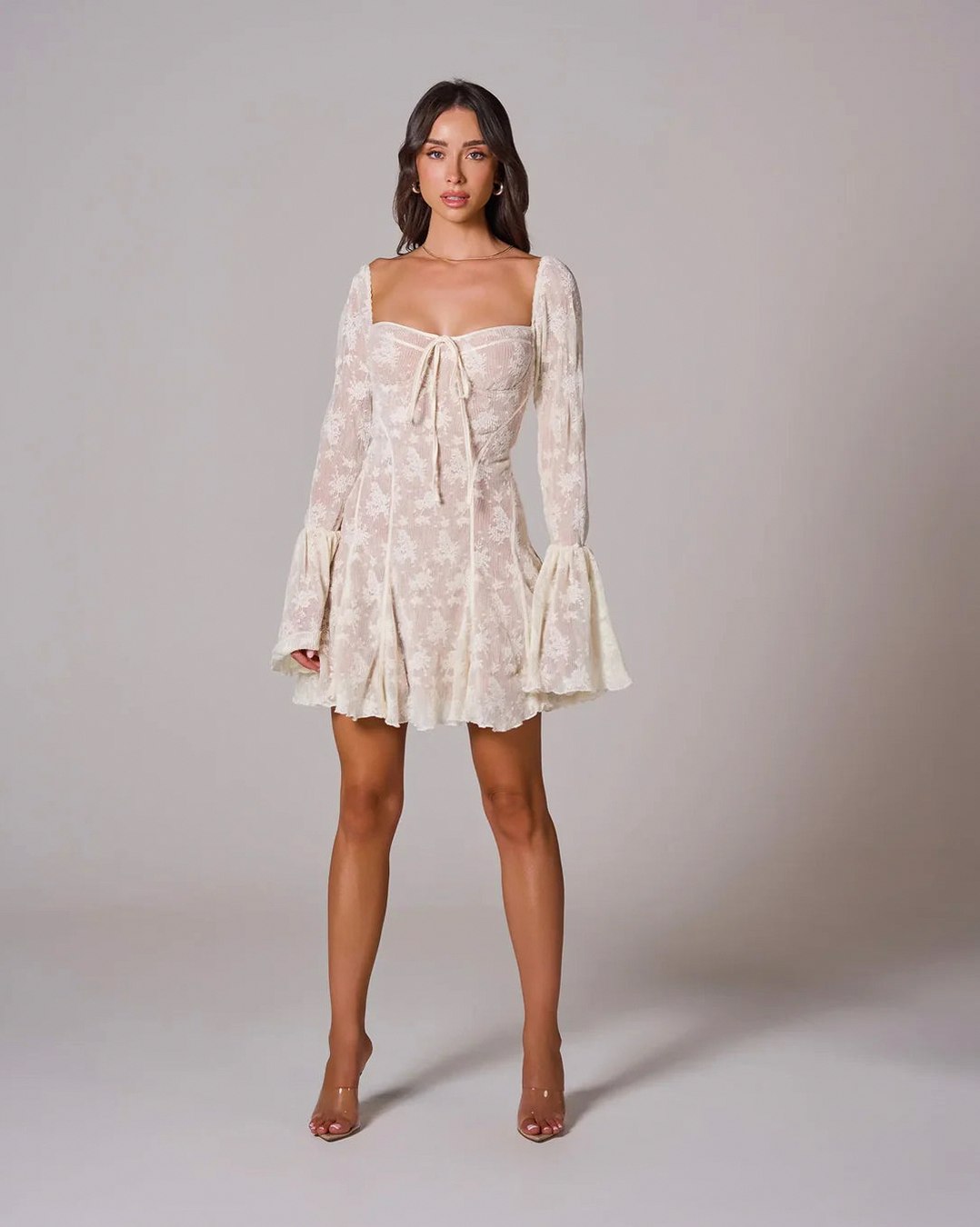 Lace Corset Flare Sleeve Mini Dress