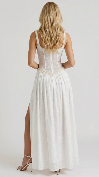 Lace Corset Scoop Neck Maxi Dress