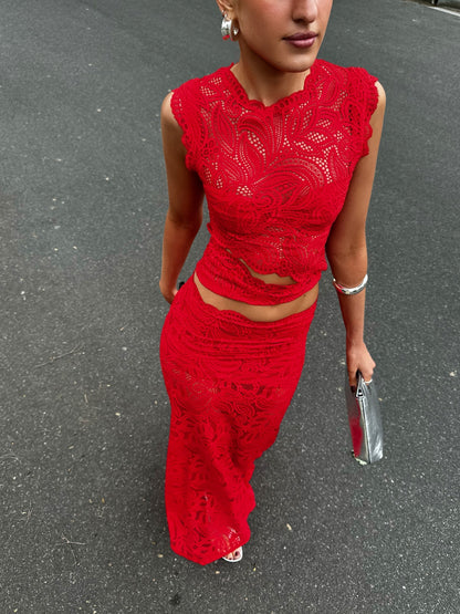 Lace Cutout Maxi Matching Set