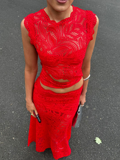 Lace Cutout Maxi Matching Set