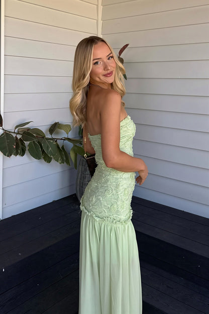 Lace Drop Waist Strapless Maxi Dress