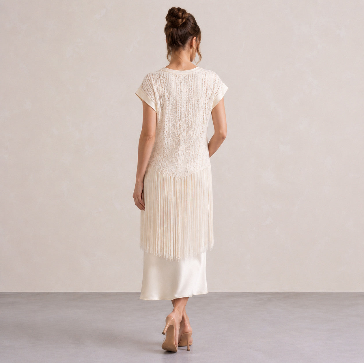 Crochet Fringe Cap Sleeve Midi Dress
