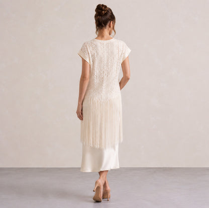 Crochet Fringe Cap Sleeve Midi Dress