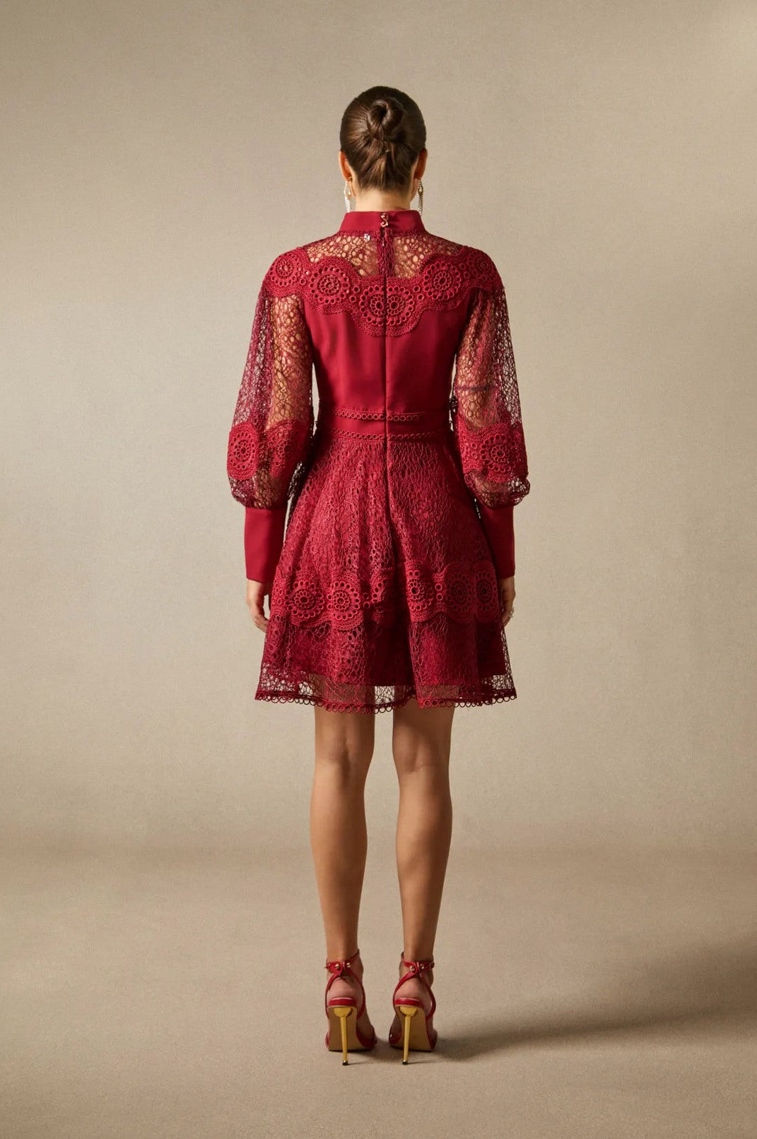 Lace High Neck Long Sleeve Mini Dress