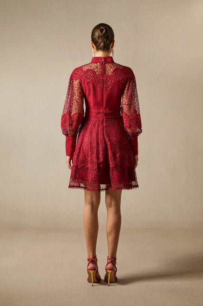Lace High Neck Long Sleeve Mini Dress