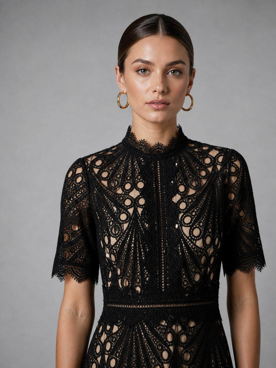 Lace High Neck Midi Dress