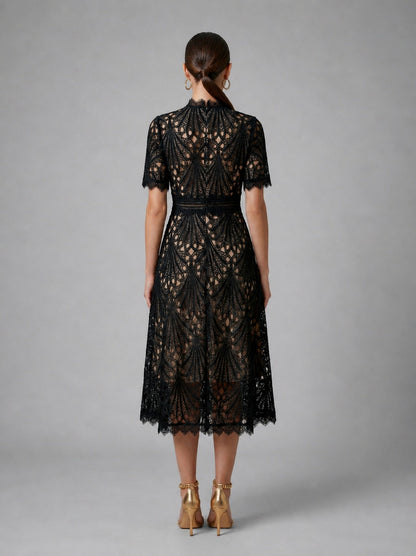 Lace High Neck Midi Dress