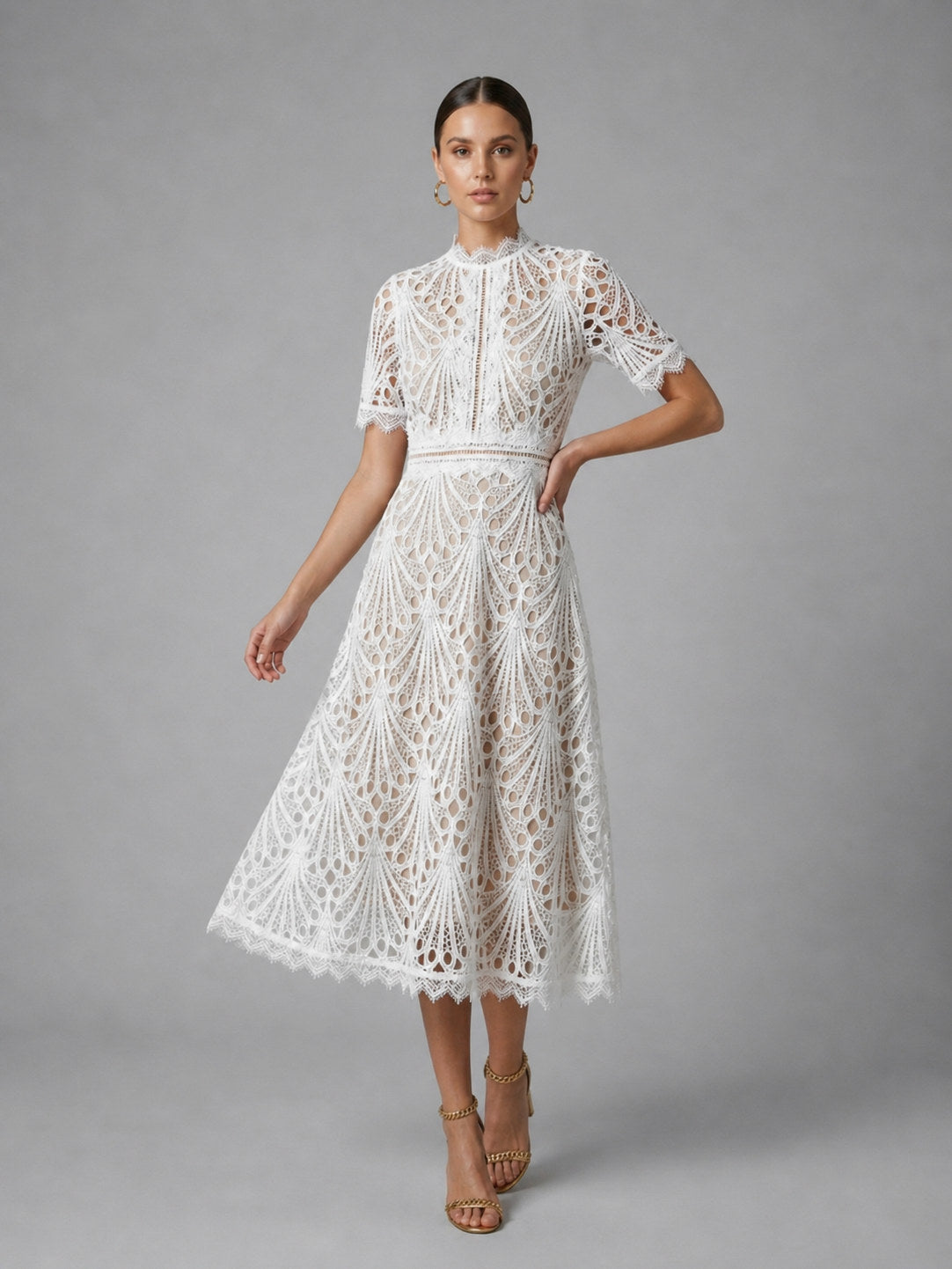 Lace High Neck Midi Dress