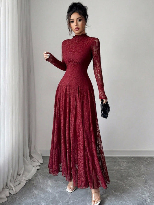 Lace Long Sleeve A-Line Maxi Dress