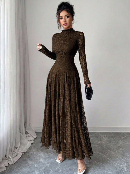 Lace Long Sleeve A-Line Maxi Dress