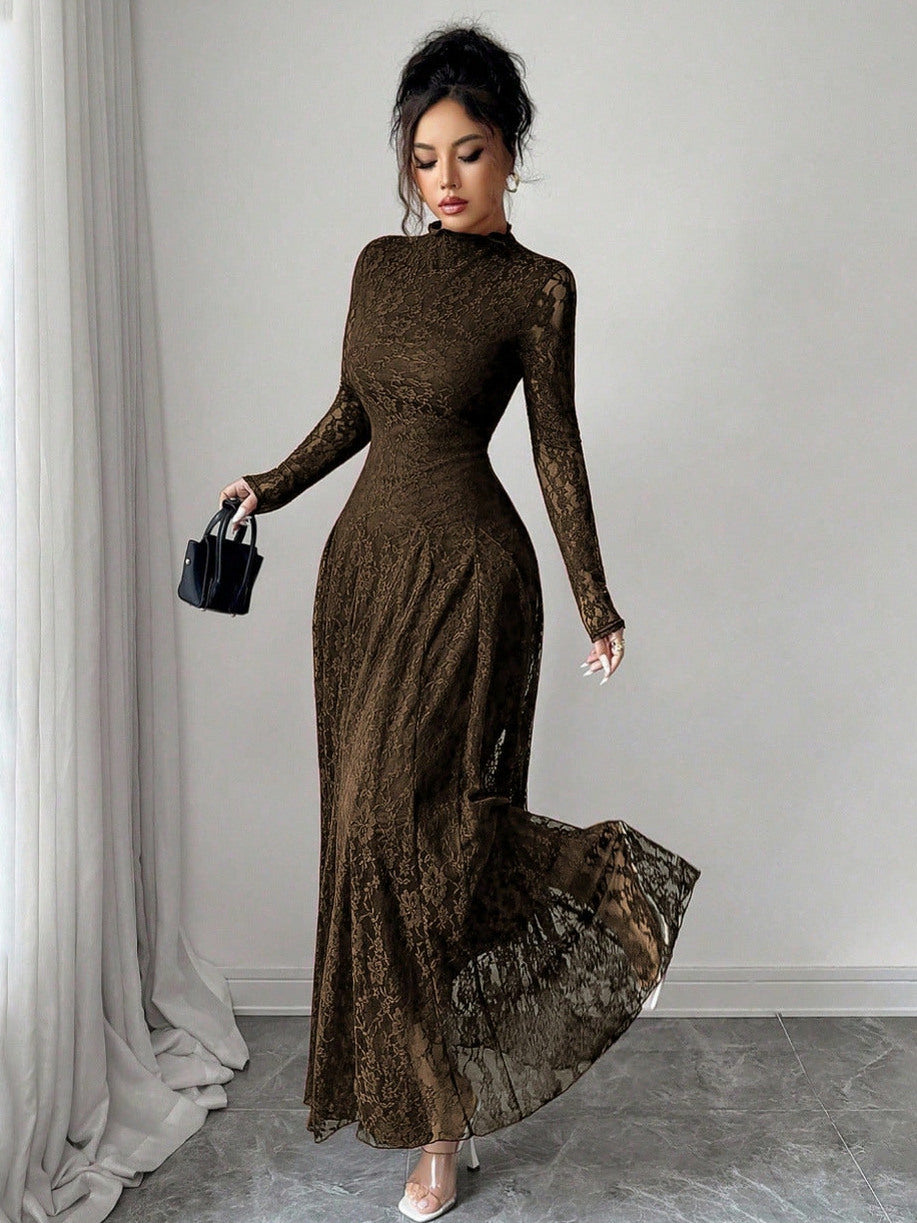 Lace Long Sleeve A-Line Maxi Dress