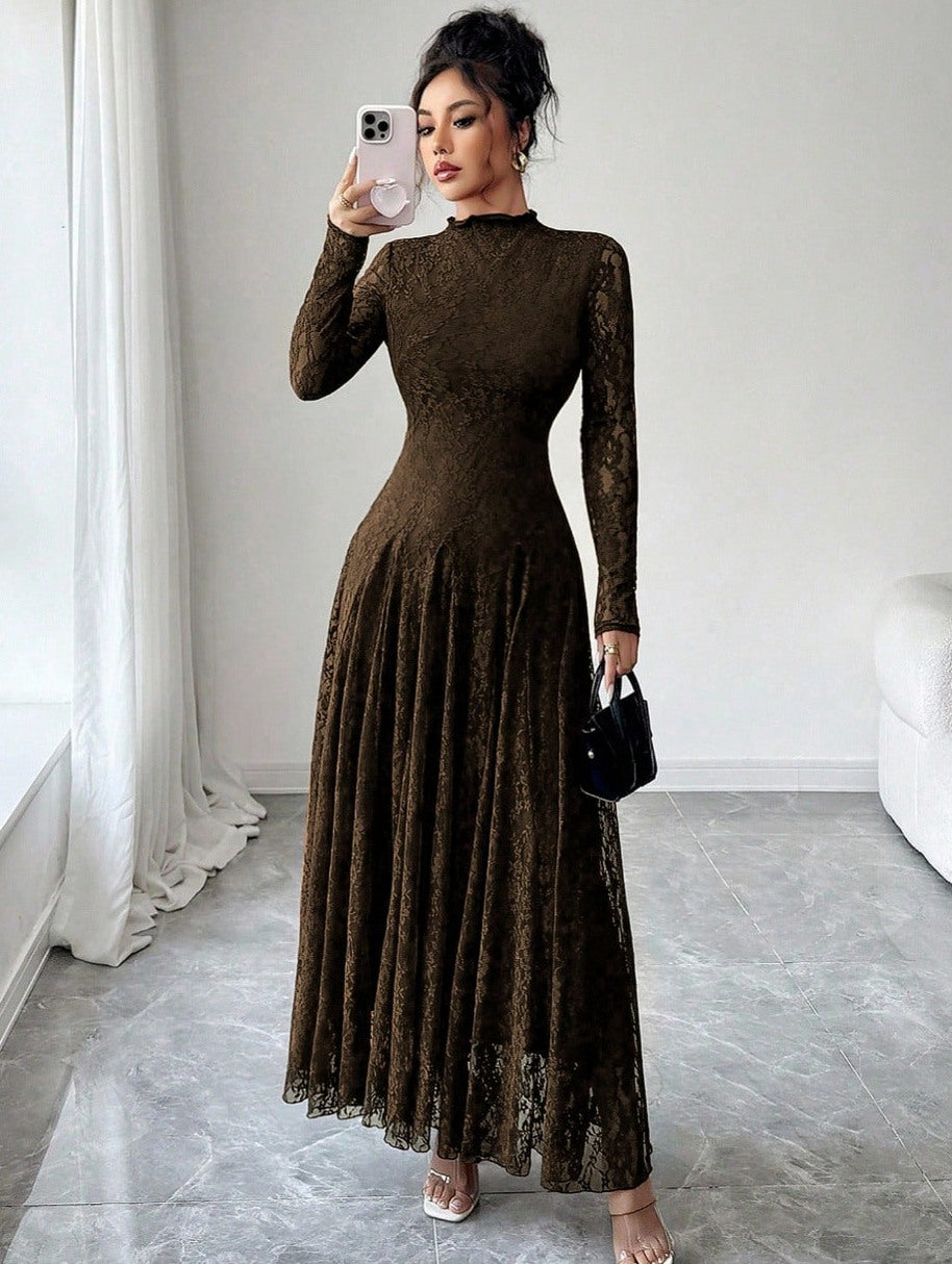 Lace Long Sleeve A-Line Maxi Dress