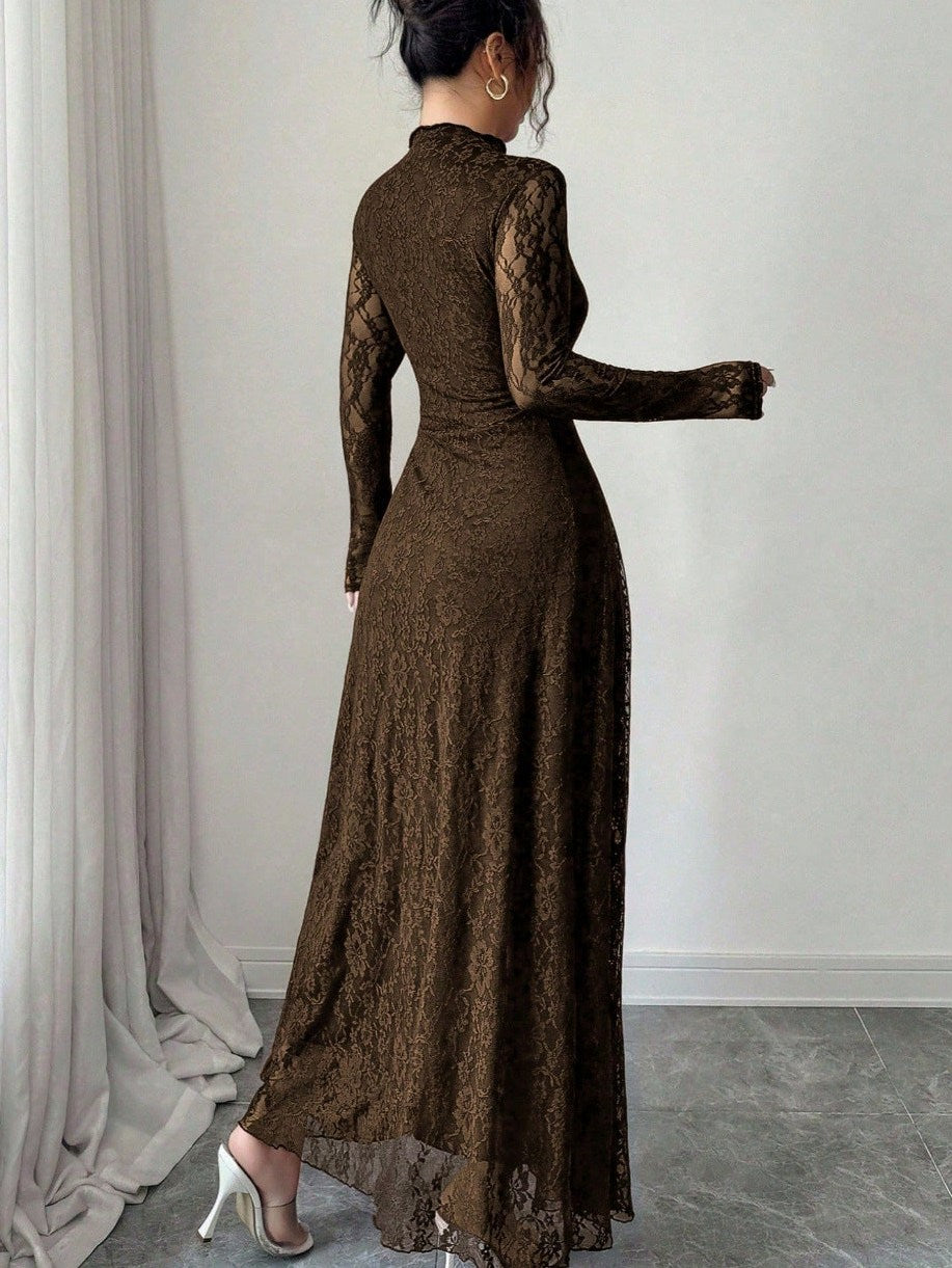 Lace Long Sleeve A-Line Maxi Dress