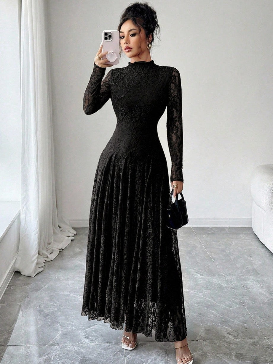 Lace Long Sleeve A-Line Maxi Dress