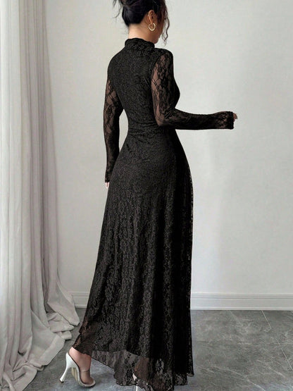 Lace Long Sleeve A-Line Maxi Dress