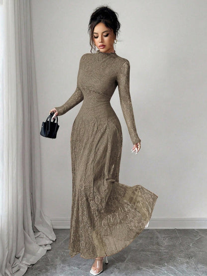 Lace Long Sleeve A-Line Maxi Dress