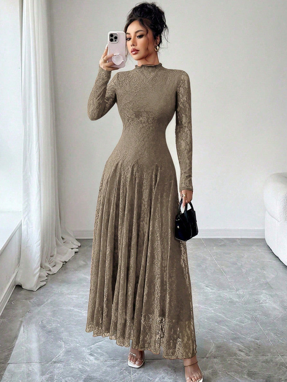 Lace Long Sleeve A-Line Maxi Dress