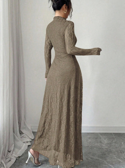 Lace Long Sleeve A-Line Maxi Dress