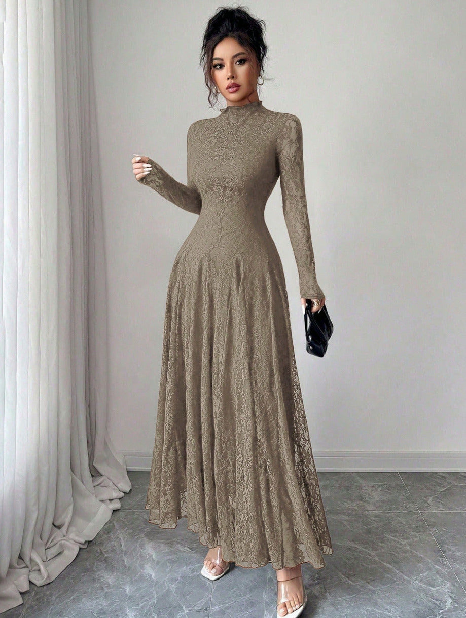 Lace Long Sleeve A-Line Maxi Dress