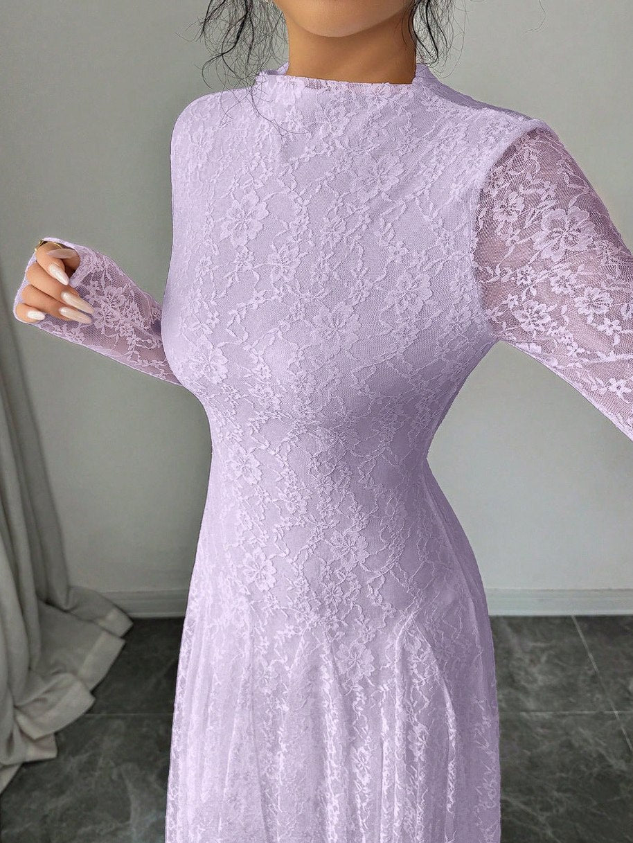 Lace Long Sleeve A-Line Maxi Dress