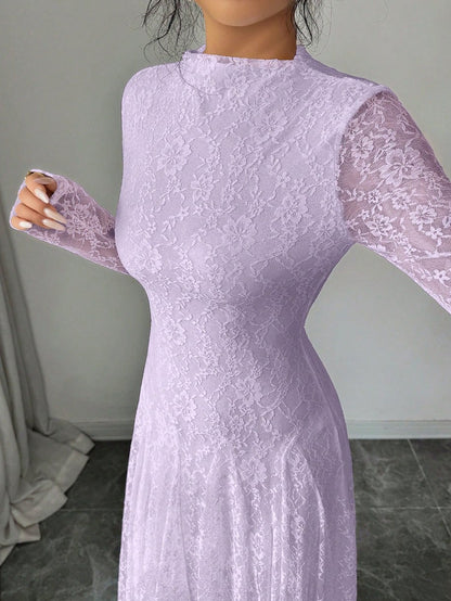 Lace Long Sleeve A-Line Maxi Dress