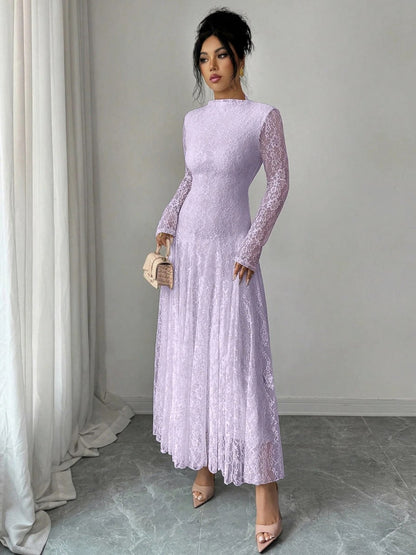 Lace Long Sleeve A-Line Maxi Dress