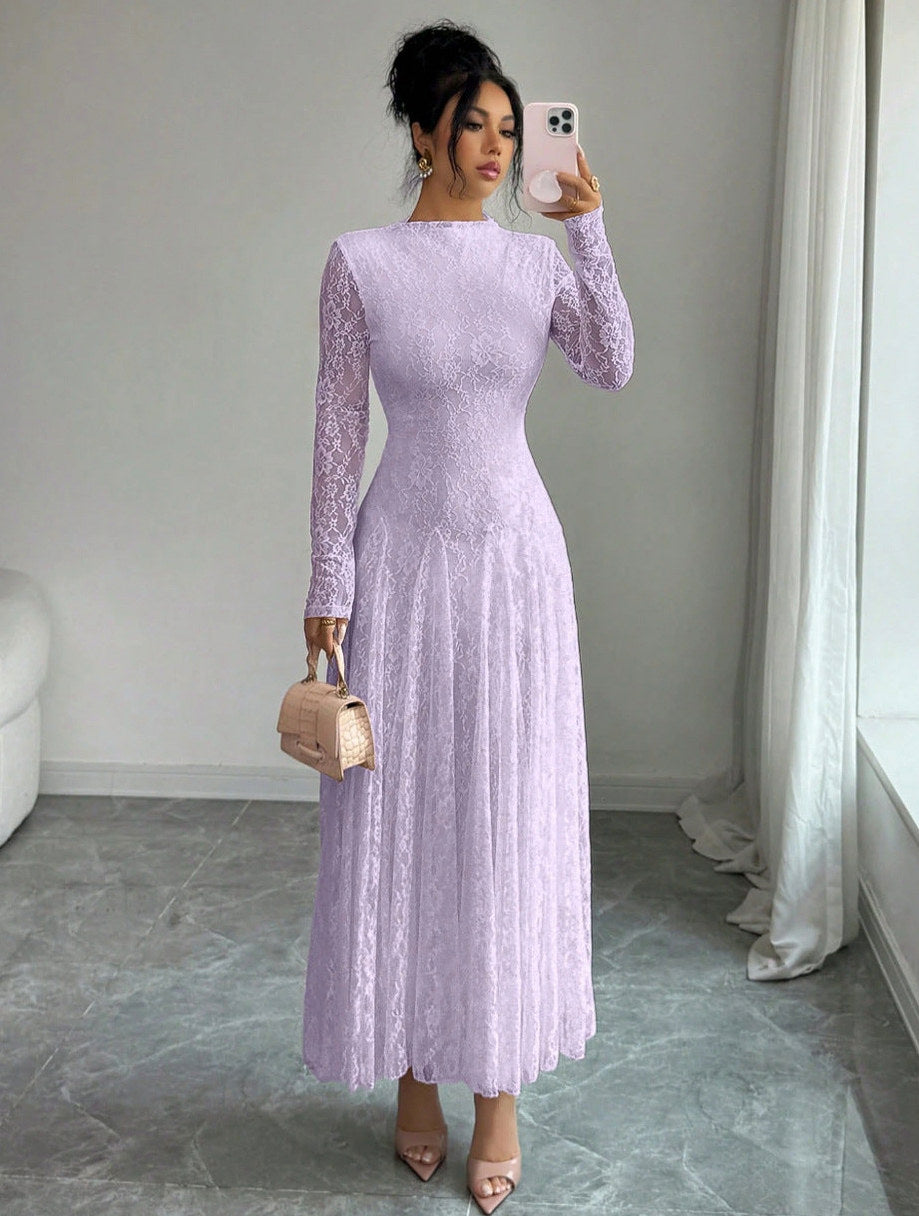 Lace Long Sleeve A-Line Maxi Dress