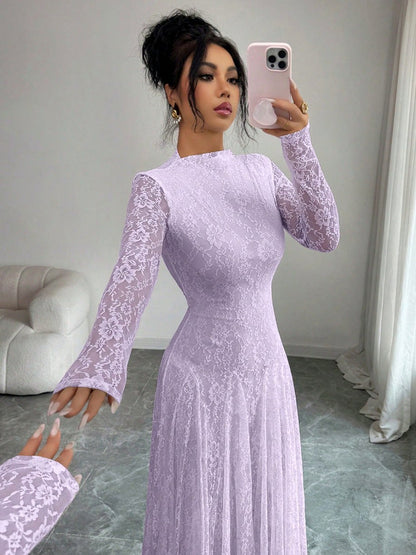 Lace Long Sleeve A-Line Maxi Dress