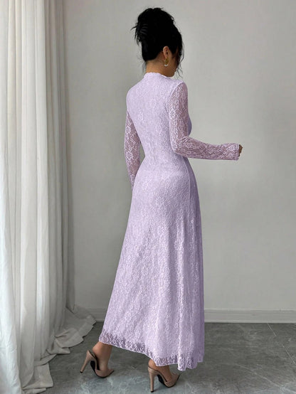 Lace Long Sleeve A-Line Maxi Dress