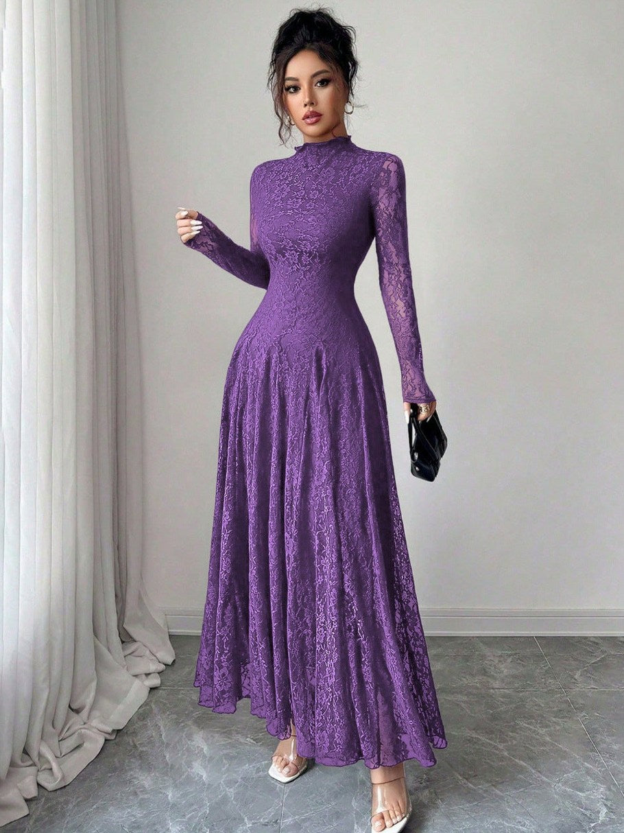 Lace Long Sleeve A-Line Maxi Dress